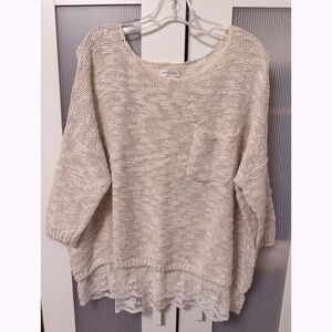 Abercrombie & Fitch Cream Knit Sweater with Lace Hem Quarter Sleeves